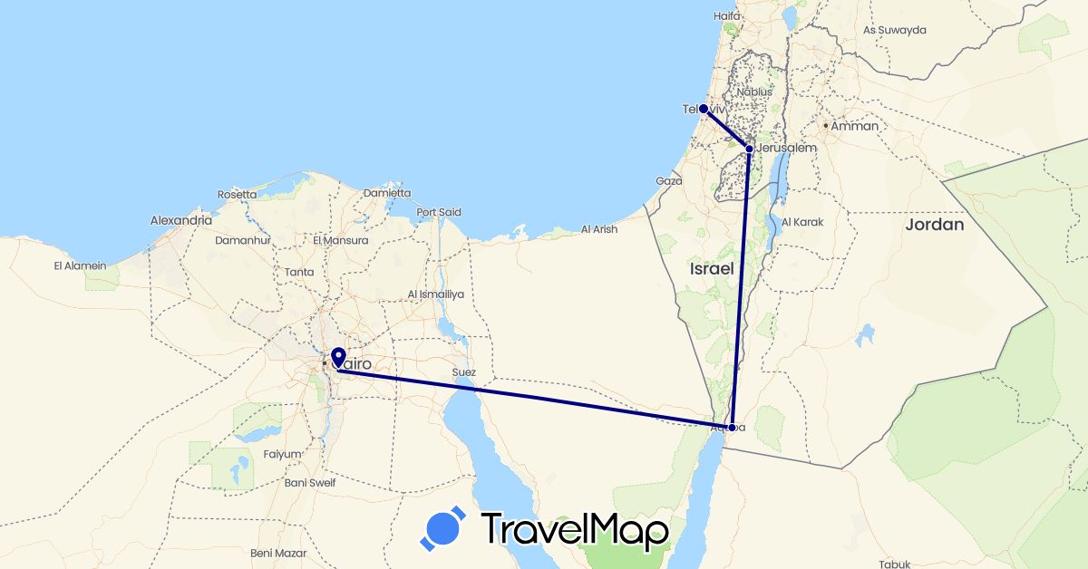 TravelMap itinerary: driving in Egypt, Israel, Jordan (Africa, Asia)